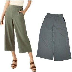Theory Women's Easy Wide Pull-on Pants Crops Green Sage 0 XS Petite 23”